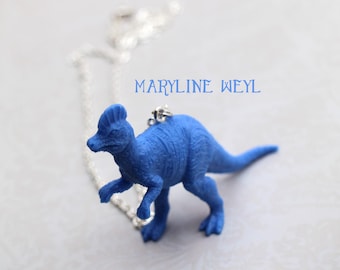 Silver Necklace blue dinosaur