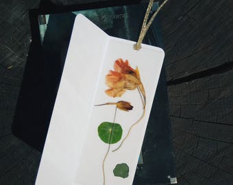 Nasturtium bookmark Pressed Flower Bookmark Botanical Bookmark Laminated Bookmarks Floral Art Book Accessory gift for readers Bookworm