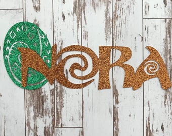 PERSONALIZED Moana inspired Name with Heart of Te Fiti Glitter Die Cut/Party Decoration/ Embellishment/Cake Topper