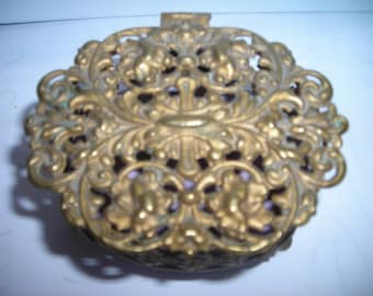 vintage trinket box ornate gold metal