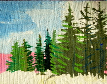 Trees, ORIGINAL PAINTING, art landscape, acrylic painting, painting of trees, mountain painting, 6x6x1.5