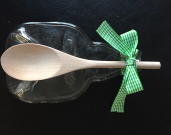 Slumped bottle and spoon stand,bottle slumping, spoon stand, kitchenware, glass, kitchen accessory, Upcycled, baking gift