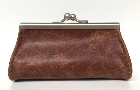 Purse , wallet leather , " CACAO " , brown leather wallet