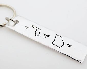 Long Distance Relationship Key Chain Choose states Custom LDR Long Distance Love best friends family going away gift for her him his
