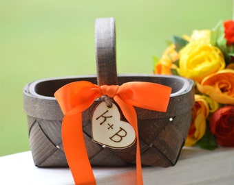 fall flower girl basket, orange flower girl basket, fall wedding, autumn wedding, personalized B111