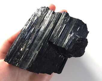 Black tourmaline large rough natural raw stone 3x3"