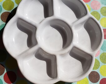 7 Well Flower Palette art artist ceramic porcelain water color acrylic oil paint small travel size 3 inches new unused