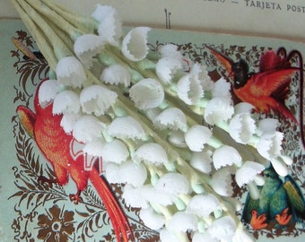 Vintage Millinery / Lily of the Valley / One Bunch / Cotton Linen Fabric / Twelve Stems / Aged White