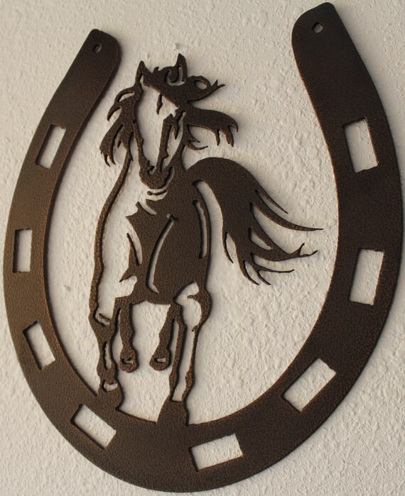 Horseshoe with a Horse Scene Metal Wall Art Home Decor