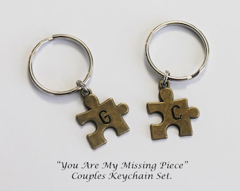 COUPLES KEYCHAINS. Puzzle Piece Keychains. You Are My Missing Piece. Couples Gift. Initial Keychain. Personalized Keychain. Boyfriend.