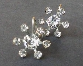 Vintage 1950's Flower Burst Rhinestone Earrings