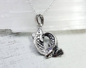 Koi Fish Necklace. Sterling Pisces necklace. Fiah necklace. Pisces Zodiac charm. Astrology necklace. Pisces jewelry. Koi Fish pendant.