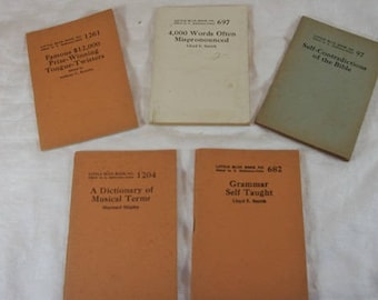 Vintage Set of 5 Little Blue Books Grammar Tongue Twisters Musical Terms Bible Mispronounced Words