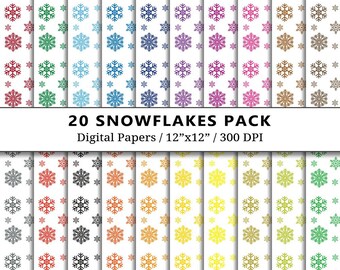 Rainbow Snowflakes Digital Paper, Snowflake Scrapbook Paper, Backgrounds, Scrapbooking, Frozen Winter Wonderland, Commercial Use, D004