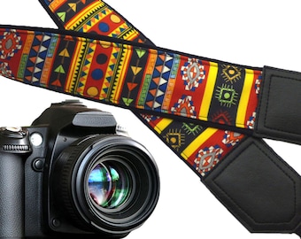 Aztec Camera strap. Tribal camera strap. Multi-color. Ethnic Camera strap. DSLR/ SLR Camera Strap. Camera accessories by InTePro