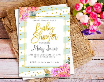 Peach And Mint Baby Shower Invitations 7