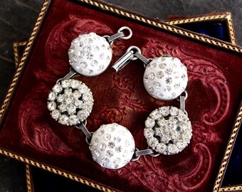 Antique Button Bracelet vintage rhinestone bridal antique oldnouveau jewelry up cycled repurposed retro bling stunning statement silver