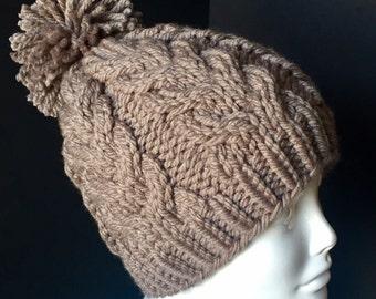 Chunky Cabled Winter Hat, Taupe
