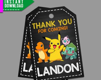 Pokemon Thank You Tag, Pokemon Favor Tag, Pokemon Printable, Pokemon, Editable PDF Template, Instant Download, Editable Instant Download