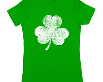 White Irish Shamrock Distressed St Patricks Day Ireland Women's T-Shirt DT2247