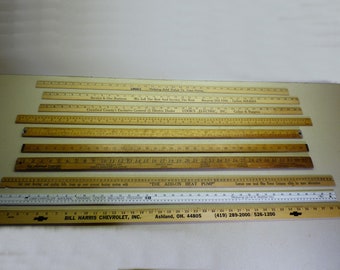 Vintage wooden long rulers yardstick lot - old advertising wood yardsticks collection- 10 measuring ruler tools