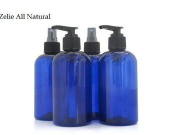 8 oz. Cobalt Blue Plastic Bottles you choose Pump or Sprayer - PET Boston Round Bottles, Set of 2 Empty Bottles.