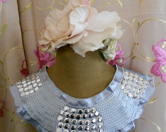 Gray Sequined Silver Beaded Appliques