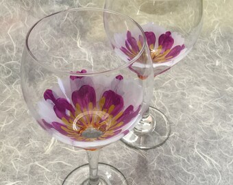 White/Purple Peony Wine Glasses--Set of 2 Hand Painted Wine Glasses-Unique Gift for Wedding/Anniversary/Birthday/Hostess/Holiday/XMas/Mother