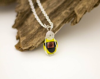 Dichroic Glass - Glass Pendant - Wire Wrapped Jewelry - Delicate Necklace - Silver Necklace - Bohemian Jewelry - Minimalist Jewelry