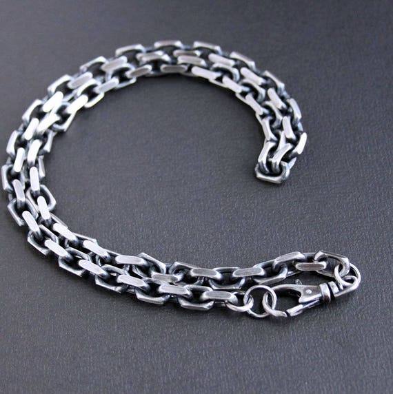 Mens Heavy Silver Chain Necklace Oxidized