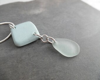 Aqua Sea Glass Necklace Beach Pottery Jewelry Pendant Sterling