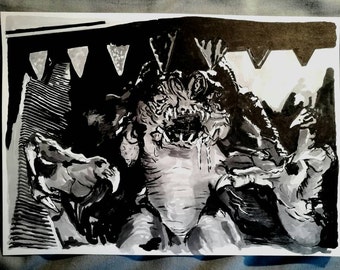 The Rancor from Star Wars Episode VI: Return of the Jedi Ink Drawing