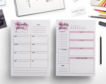 Daily planner Weekly planner floral background