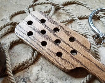 Boudoir Wooden Spanking Paddle with Holes made from Hardwood Oak in a Dark Walnut Stain MATURE
