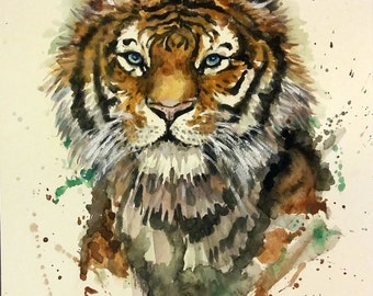 Original Watercolor Painting, Tiger, 17010507, 10"x8", with Mat