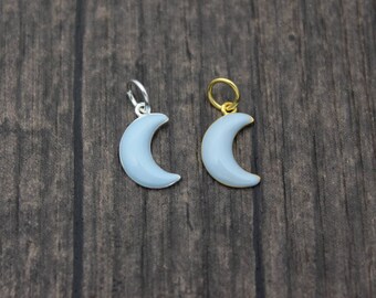 Sterling Silver Moon Charm,Silver Crescent Moon Pendant Charm,Blue Enamel Moon Charm Pendant