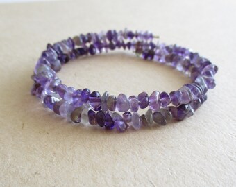 Amethyst gemstone chip beads memory wire bracelet