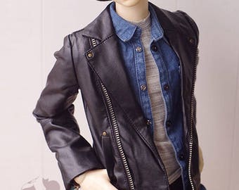 BJD SD13 SD17 SD 1/3 black motorcycle p leather jacket