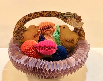 Vintage Beistle Chicks, Honeycomb Fold Out, Easter Greetings Basket, Pop Up Eggs, Easter Centerpiece Beistle Tissue Eggs, Circa 1920s