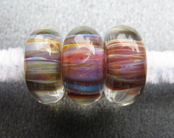 BORO Lampwork Bead Set of Three, Set of 3, Handmade Lampwork Beads, Purple, Green, Yellow, Blue, Orange, Topaz, Violet, Ivory - HGD1373