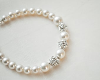 Bridal Bracelet, Pearl Bridal Bracelet, Swarovski Rhinestone Bridal Bracelet, Bridal Jewelry Bracelet