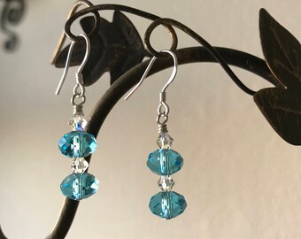 Swarovski crystal blue sterling silver earrings Dangle earrings Turquoise earrings Blue earrings Sterling Silver Gift for her