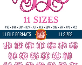 Vine V2 Monogram Embroidery Font Vine V2 Machine Embroidery Design Files in Csd Dst Exp Hus Jef Pes Shv Sew Vp3 Vip Xxx formats.