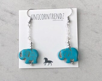 Elephant Earrings, Blue Dangle Earrings, Elephant Jewelry, Blue Animal Earrings, Lucky Earrings, Elephant Gift, Blue Elephant Earrings