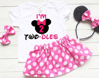 Twodles Birthday Outfit, Minnie Mouse Second Birthday Outfit, Two Year Old Birthday Outfit Girl, Pink Birthday Outfit, Mouse Ears Headband