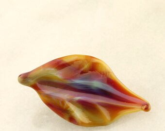 Lampwork Bead, Leaf Glass Focal Pendant, Topaz, Blue, Burgundy, Brown