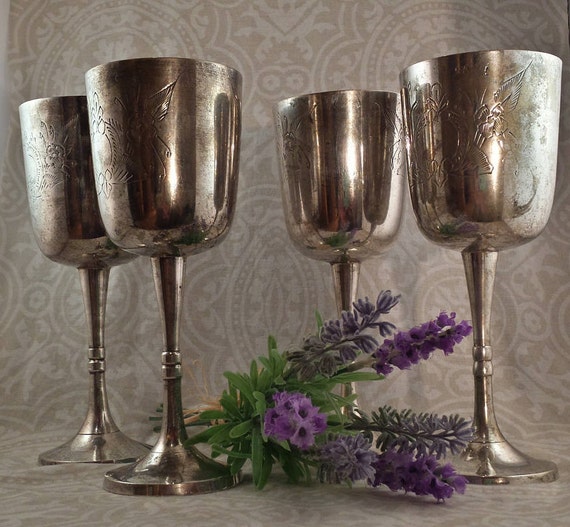 Items similar to Vintage Silver Plate Goblets - Silver Toasting Glasses ...