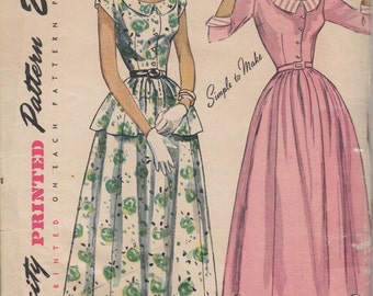 Bust 30-1950's Misses' Dress Simplicity 2869 Size 12