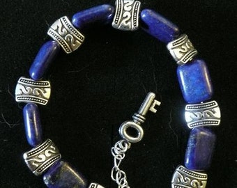 Lapis Lazuly Gemstone and Tibet silver detals bracelet