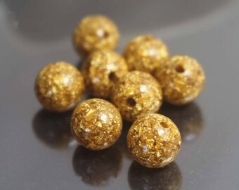 6mm/8mm/10mm/12mm Gold Foil Beads,Smooth and Round Stone Beads,20 pcs